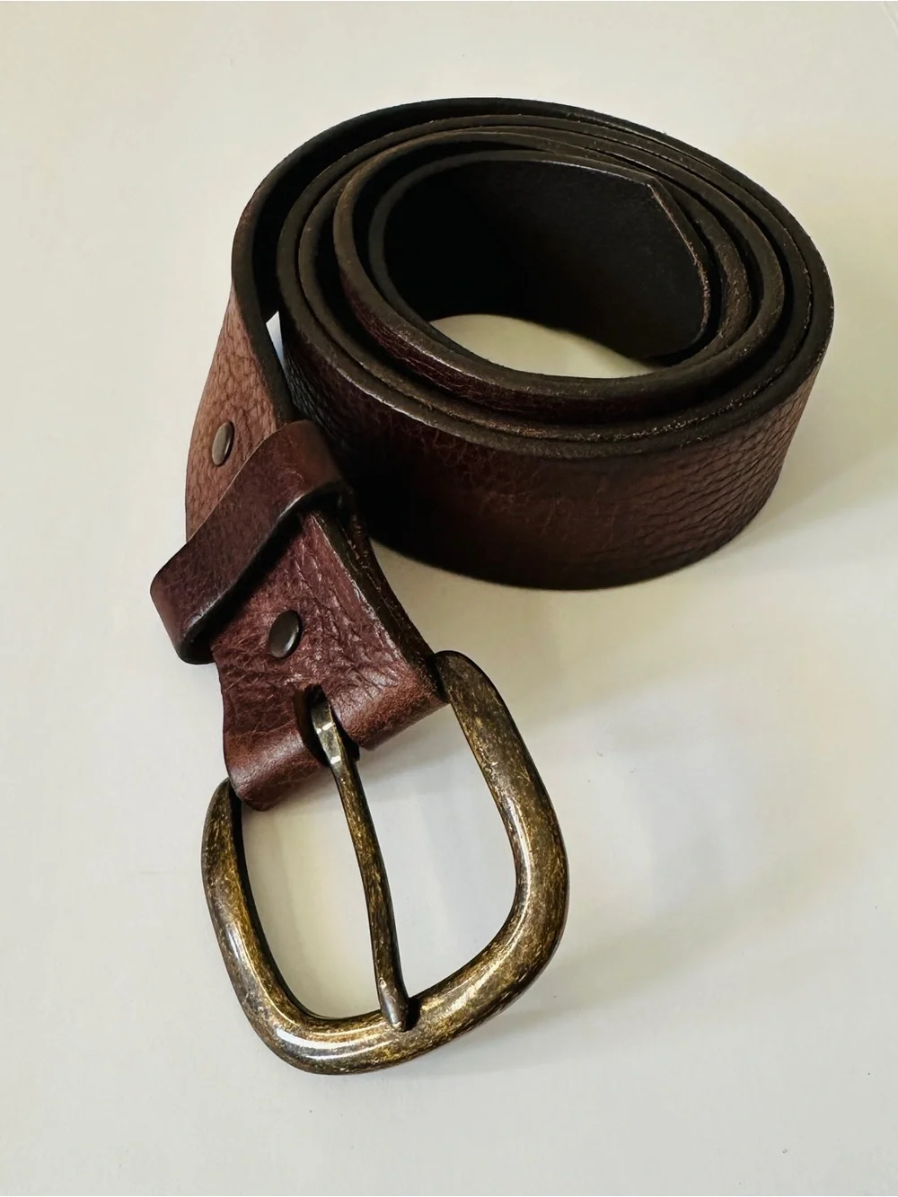 Justin Boots Dark Brown Leather Belt with Distressed Brass Buckle